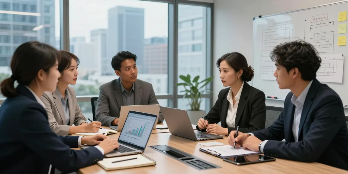 Team discussing strategies at a meeting table, showcasing https://factors.org.uk in a professional setting.