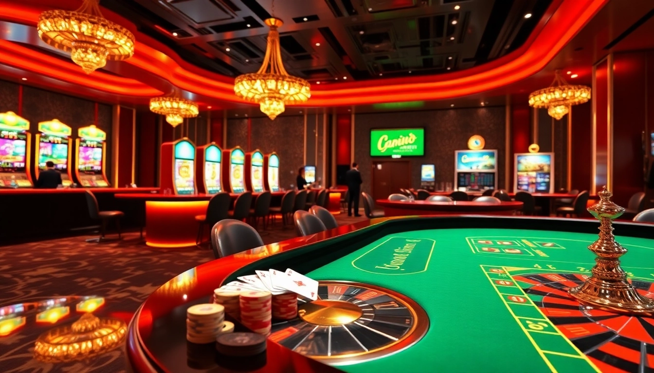 Scène captivante de casino en ligne 2026 mettant en avant des tables de jeu vibrantes et des interfaces de paris numériques.