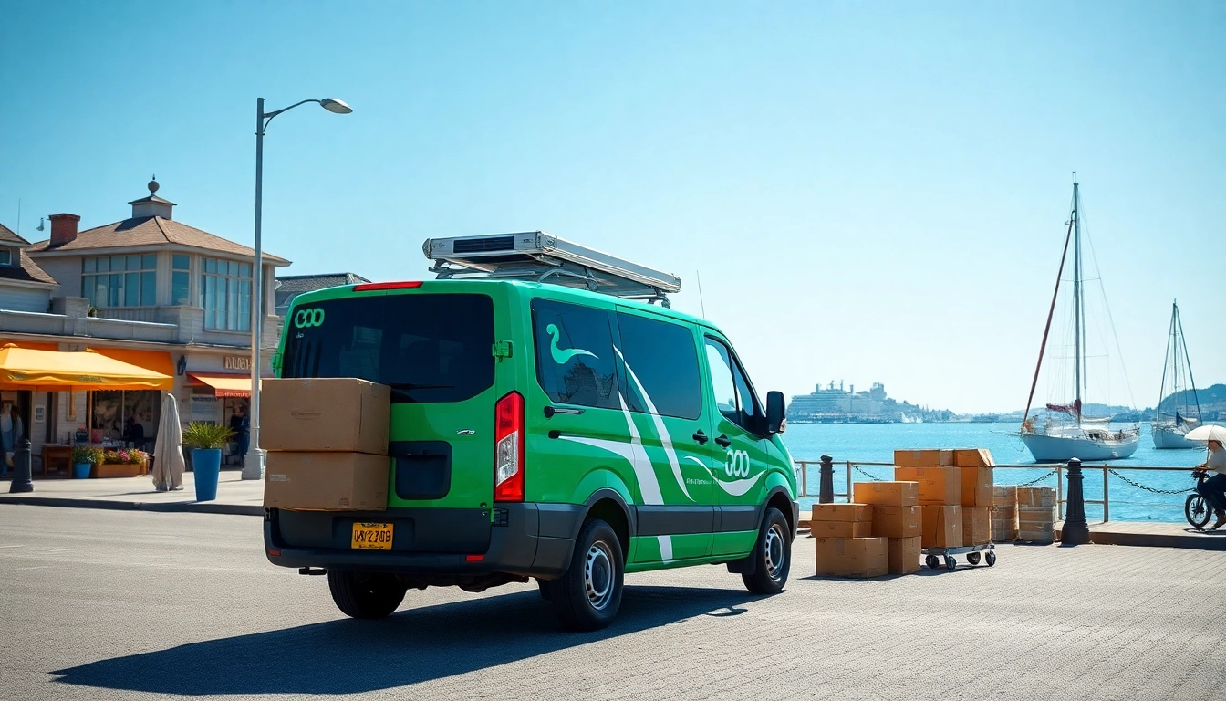 Showcasing coastal delivery Halifax Canada service, with a vibrant delivery vehicle against a scenic backdrop.
