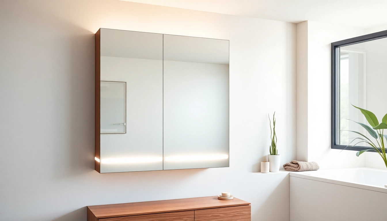 Erleben Sie den eleganten sonni Spiegelschrank in einem modernen Badezimmer mit stimmungsvollem Licht.