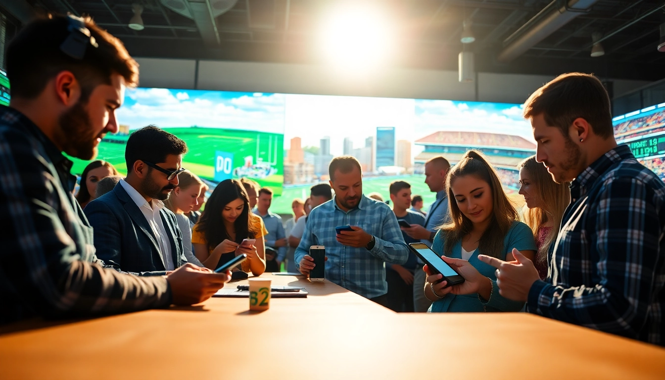 Engaged community enjoying sportsbooks in Oklahoma, showcasing vibrant atmosphere.