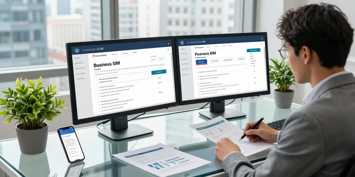 Compare business SIM only deals UK in a modern office setting with documents and screens