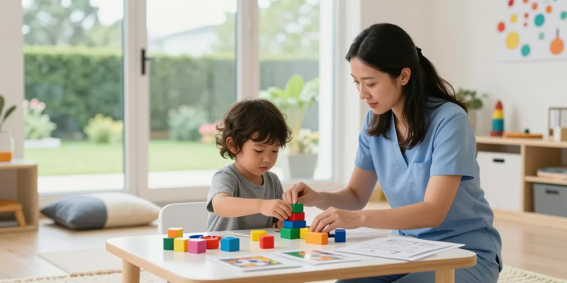 Occupational therapy helping children during engaging play session with therapist in bright room.
