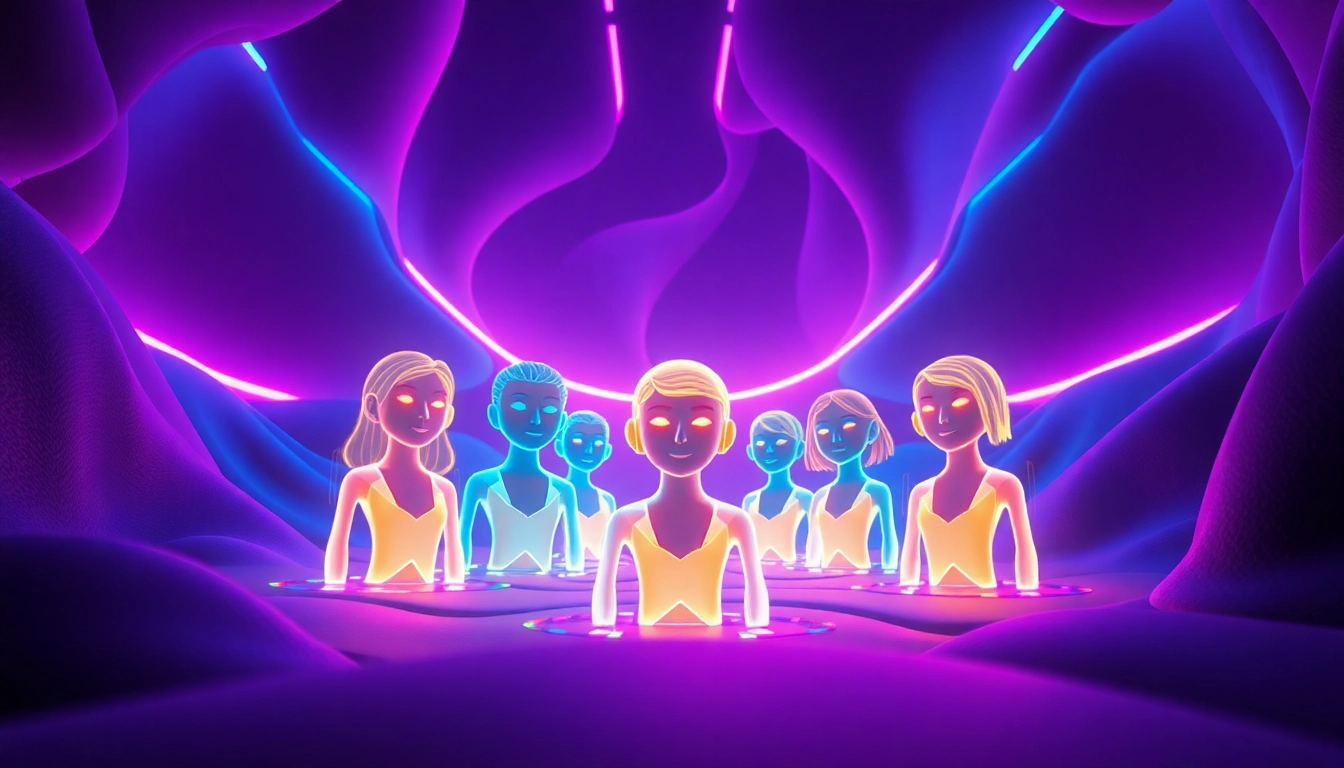 Immersive interface showcasing NSFW character AI avatars in a vibrant digital environment.