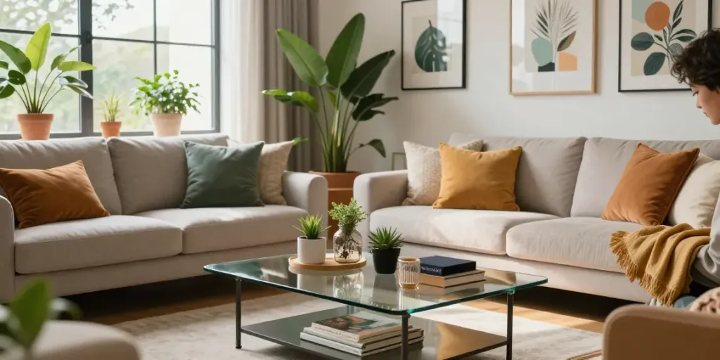 Interior rumah elegan dengan dekorasi modern dan suasana hangat, menampilkan merahtoto 5kw di ruangan nyaman.
