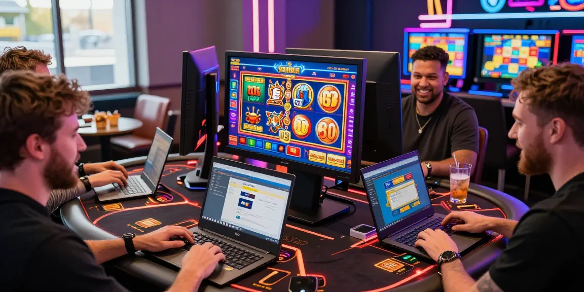 Players celebrating wins at a vibrant online casino showcased by scoarch.org.uk, featuring credit card payment options.