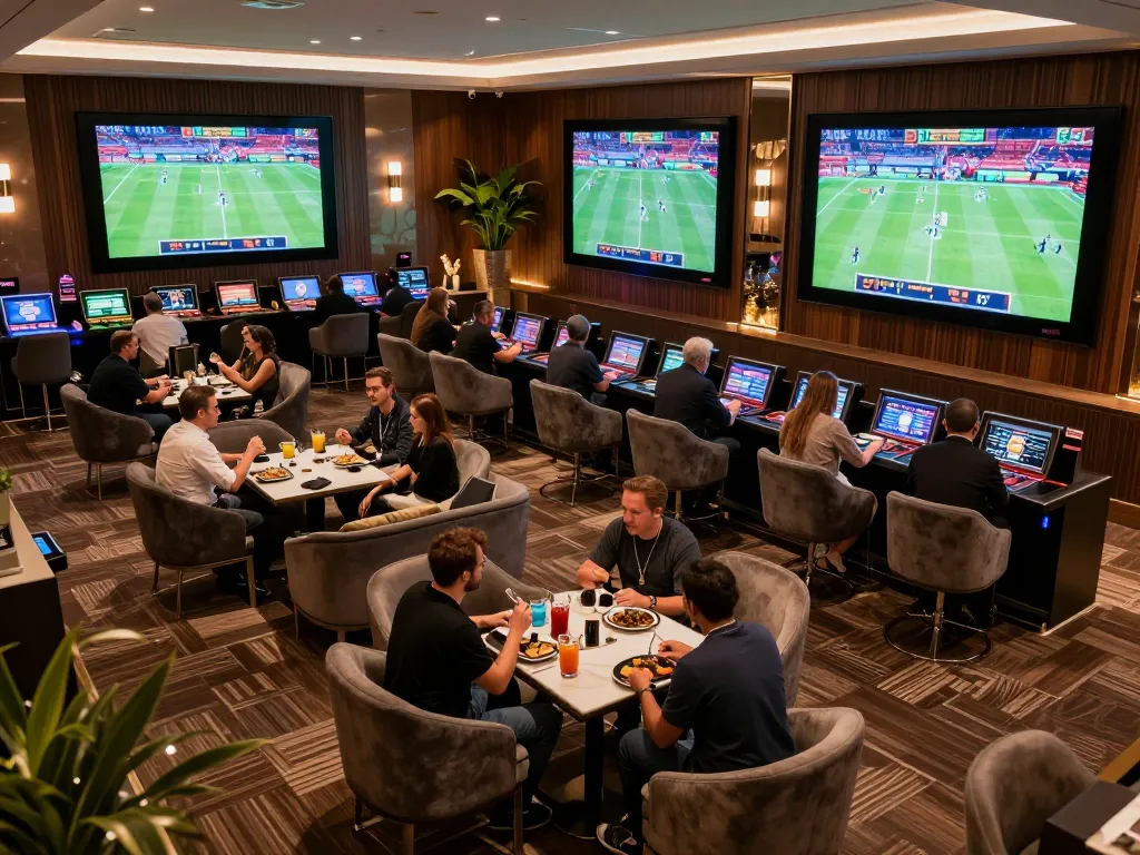 shbet offers an exciting experience for sports bettors in a luxurious casino lounge.