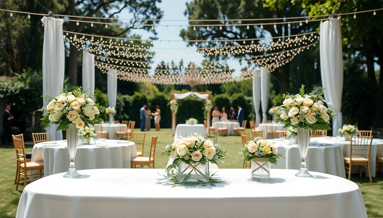 Stunning outdoor wedding setup showcasing beautiful Wedding & Event Rentals with floral decorations.