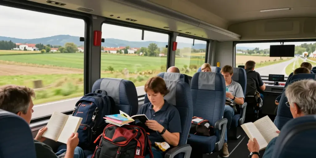 Transport persoane Moldova Europa în autocar modern, pe drum scenic.