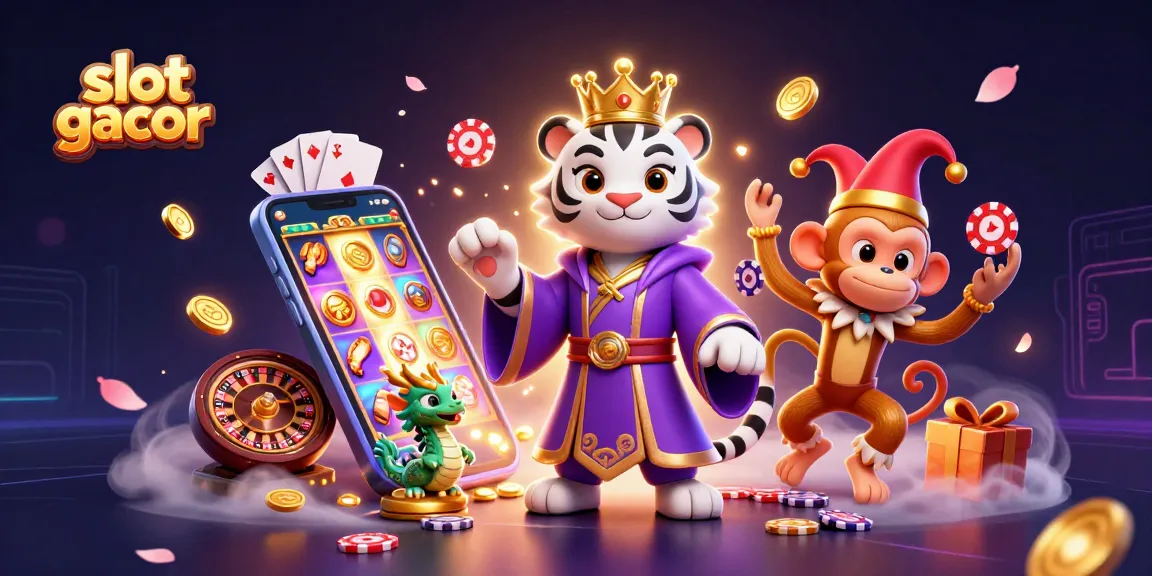 Experience the thrill of slot gacor with a vibrant 3D scene showcasing dynamic casino elements and animated characters.