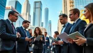 Engaged professionals showcasing free job post new york in a vibrant New York City setting.