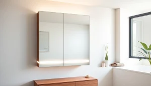 Erleben Sie den eleganten sonni Spiegelschrank in einem modernen Badezimmer mit stimmungsvollem Licht.