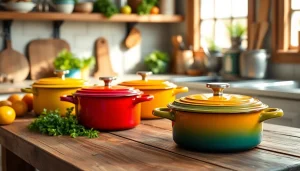 Shop where to buy Le Creuset in NZ with colorful cookware arranged invitingly.