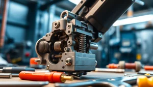 Showcase of a forced reset trigger with detailed components in an engineering setting