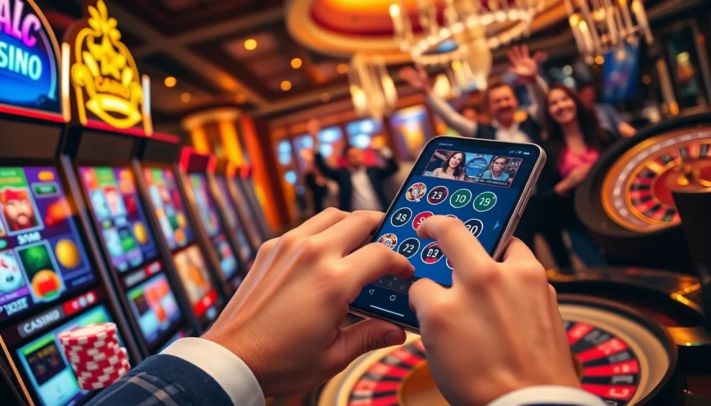Engaging players at j88an.club enjoy a thrilling online gambling experience featuring vibrant slot machines and poker chips.