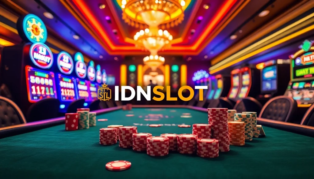 Experience thrilling gameplay at idnslot with vibrant casino elements and digital interfaces.