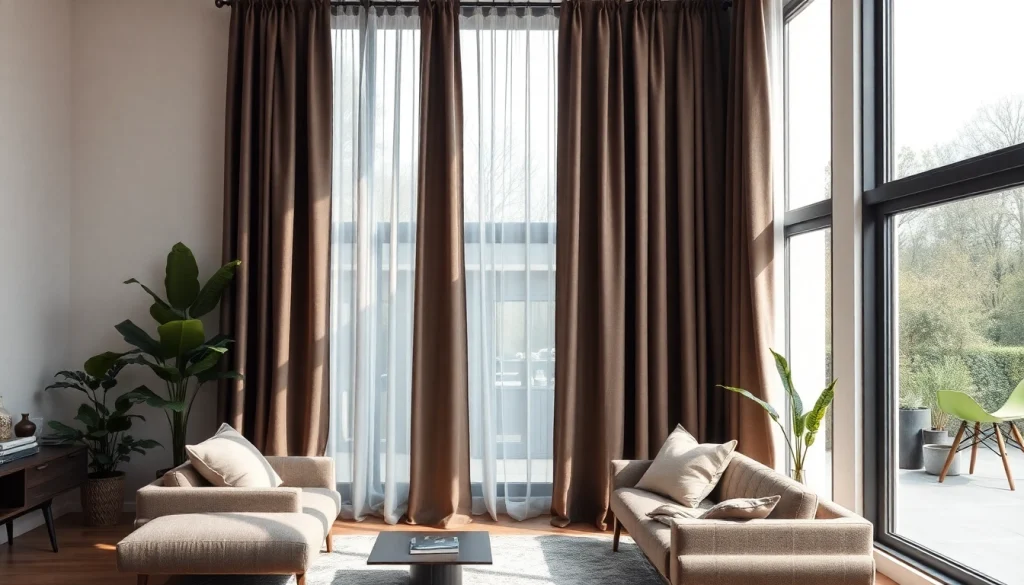Verduisterende gordijnen die een stijlvolle woonkamer transformeren met elegantie.