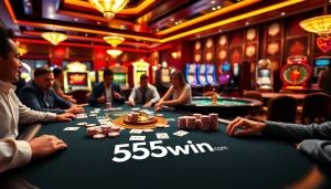 Experience thrilling games at 555win com with poker chips and vibrant tables.