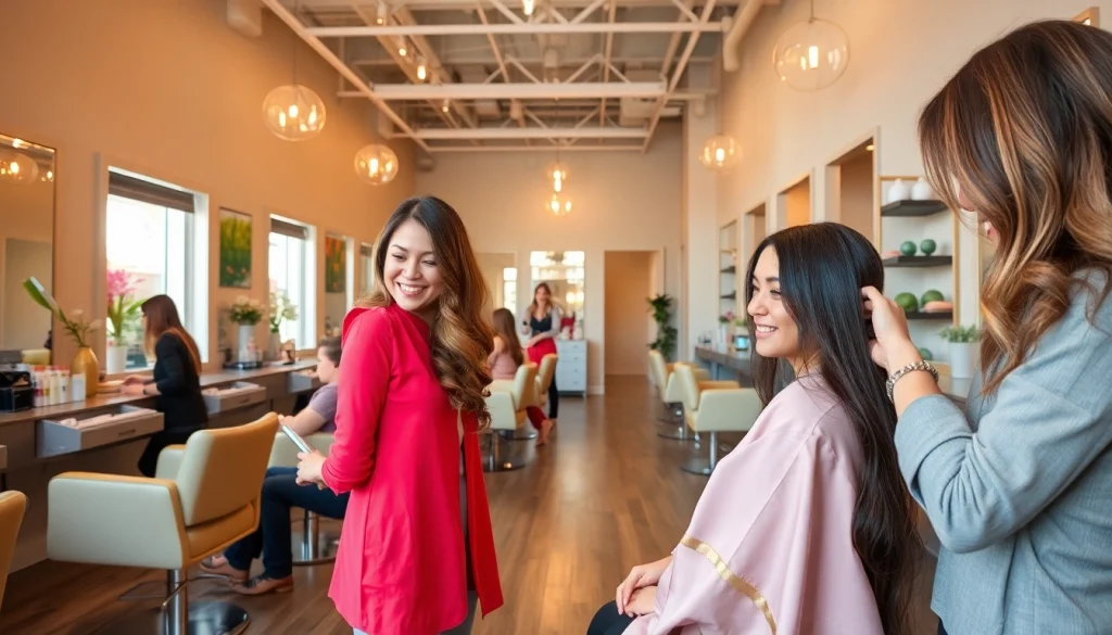 Hair salon San Diego interior with stylists providing creative services in a welcoming atmosphere.