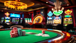 Cảnh cá cược đầy phấn khích tại một casino sang trọng, thể hiện CG 79 App với blackjack và roulette.