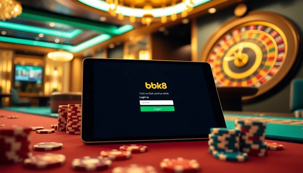 Seamlessly log into your account with bk8 login on a luxury online casino interface.