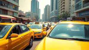 Gurgaon Taxi Service scene with various clean cabs at a busy market, illustrating convenience and trust.
