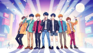 BTS members united in colorful concert poses showcasing their unique personalities.