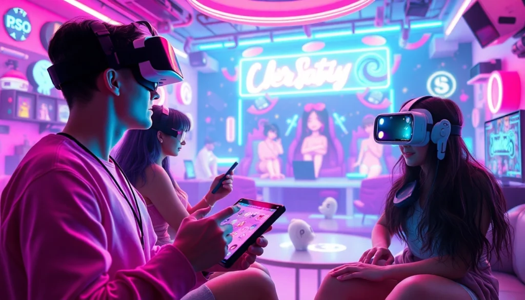 Engaging scene of players in AI sex games, showcasing interactive characters and vibrant digital landscapes.