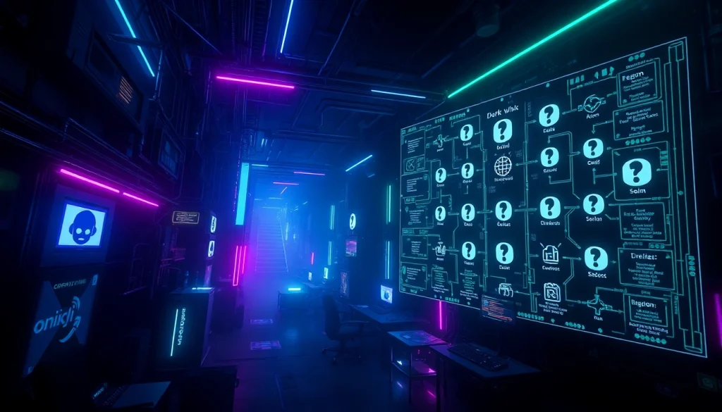 Explore the hidden wiki 2025 in a mysterious digital cityscape filled with neon lights and data streams.